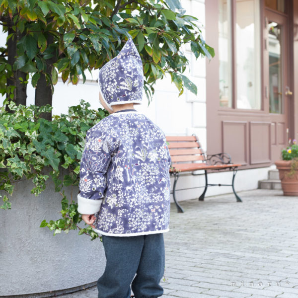 小人コートセット ヨシエ(リバティ)100cm|小人帽子とノーカラーコートのセットアップ