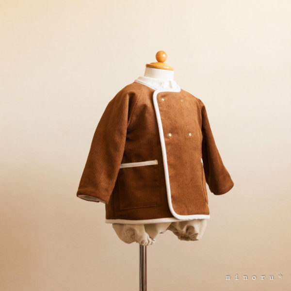 小人コートセット キャメル|小人帽子とノーカラーコートのセットアップ
