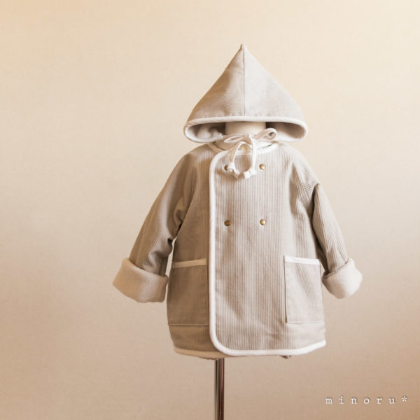 小人コートセット ライトグレー|小人帽子とノーカラーコートのセットアップ