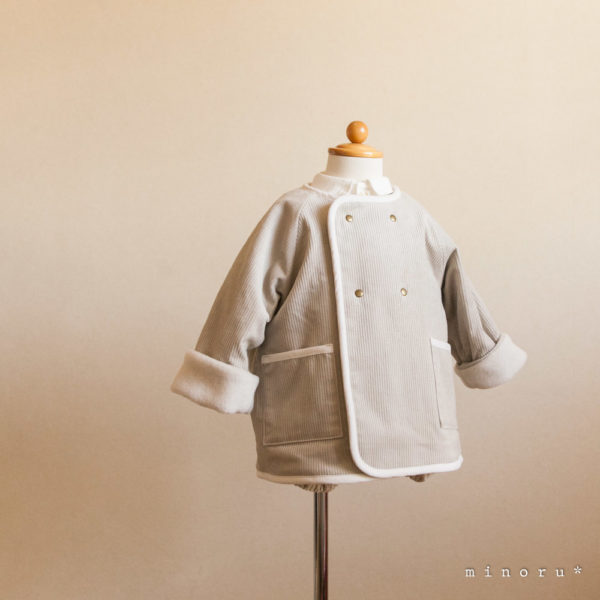 小人コートセット ライトグレー|小人帽子とノーカラーコートのセットアップ