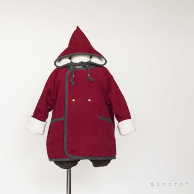 小人コート セット クラシカルレッド(80-110)｜小人帽子とノーカラーコートのセットアップ