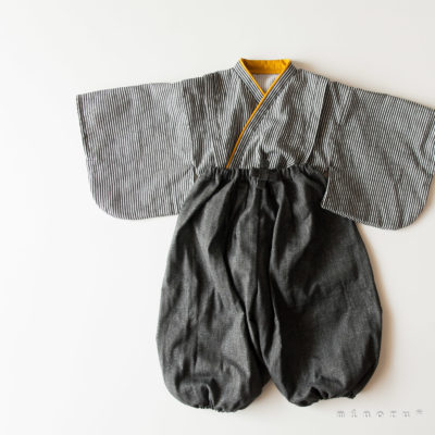 hakama ヒッコリーｘデニム(辛子)ブラック セパレート 100cm｜kimono