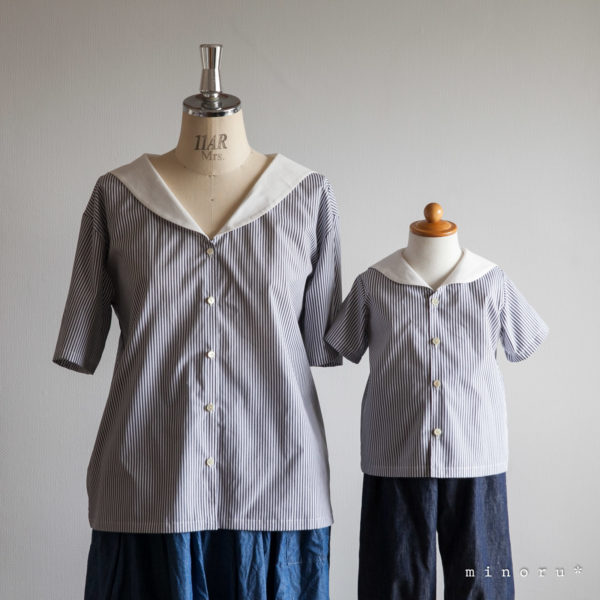 セーラーシャツ(80-120)｜白襟 グレーストライプ