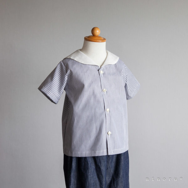 セーラーシャツ(80-120)｜白襟 グレーストライプ