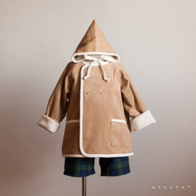 小人コート セット ベージュ(90/100)｜小人帽子 ノーカラーコート